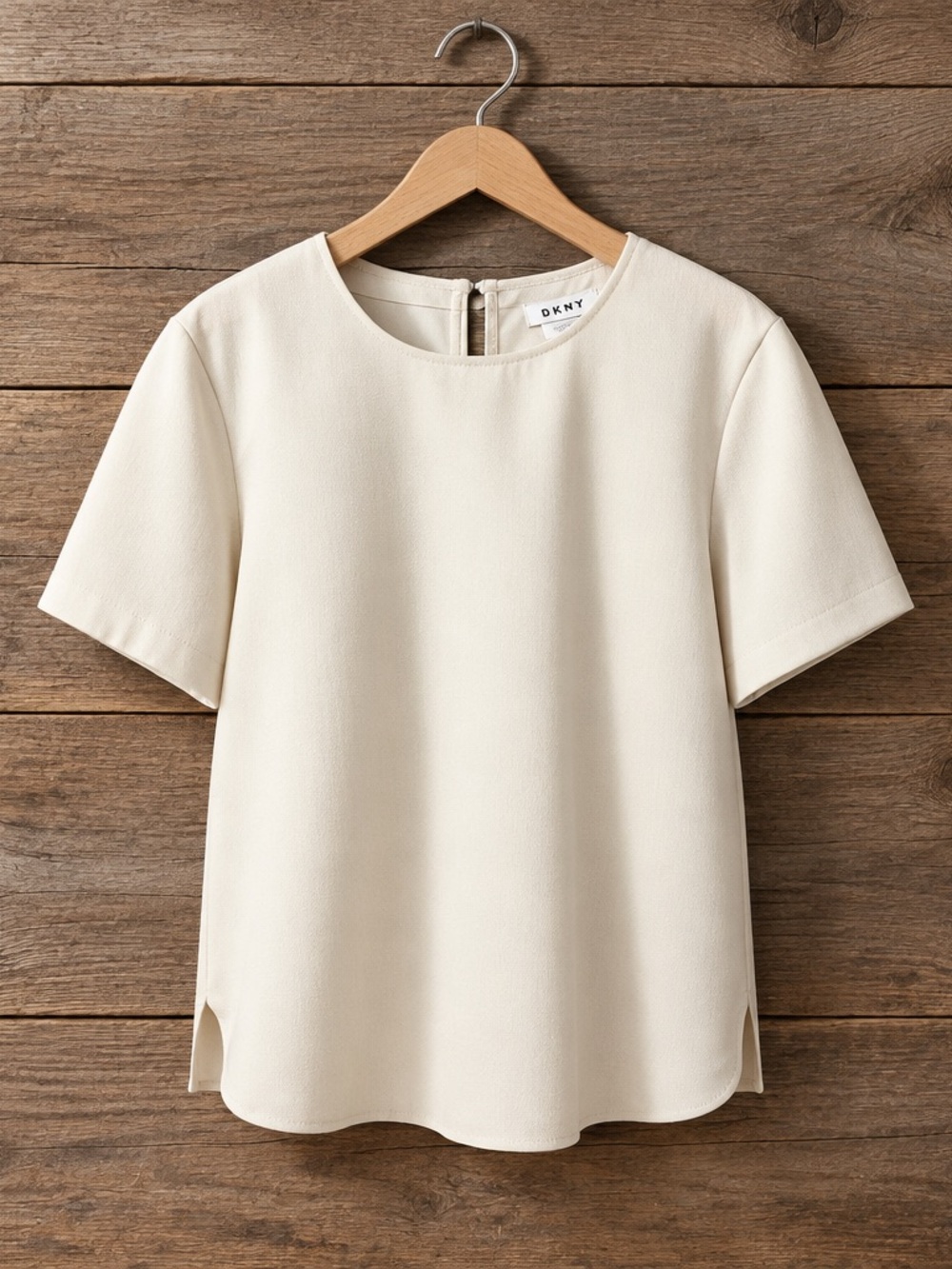 DKNY Cream Short Sleeve Crewneck Blouse
